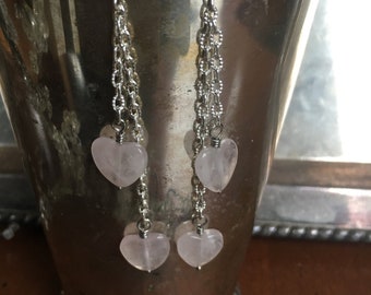 Rose quartz earrings, heart earrings, Valentines earrings, pink earrings, chain earrings, minimalist