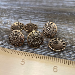 Gold Round Decorative Earring Post with Loop (A009)