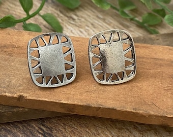 Decorative Rectangle Silver Post Earring Findings DIY Jewelry (b1004)