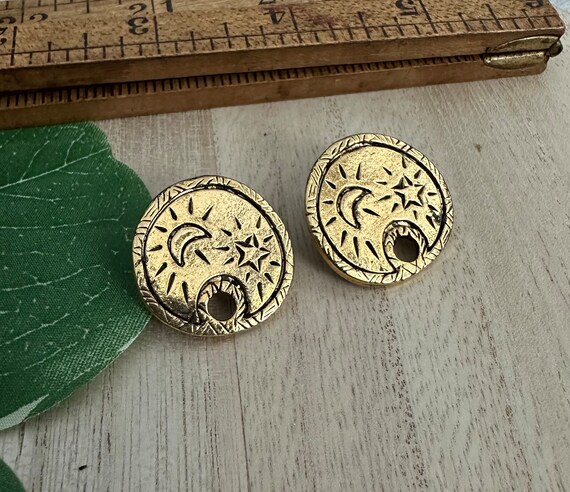 Decorative Gold Round Star and Moon Post Earring Findings MPG32 Etsy