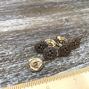 Gold Round Decorative Earring Post with Loop Three Pairs (a007)