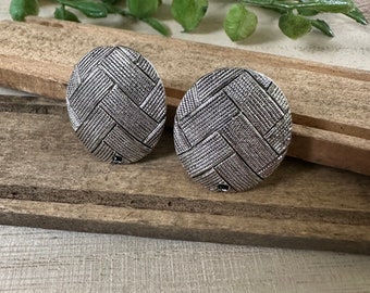 Silver Clip On Earrings Oval Basketweave Decorative Findings (z)