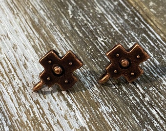 Rustic Copper Cross Post Earrings DIY Jewelry Making Findings (B013)