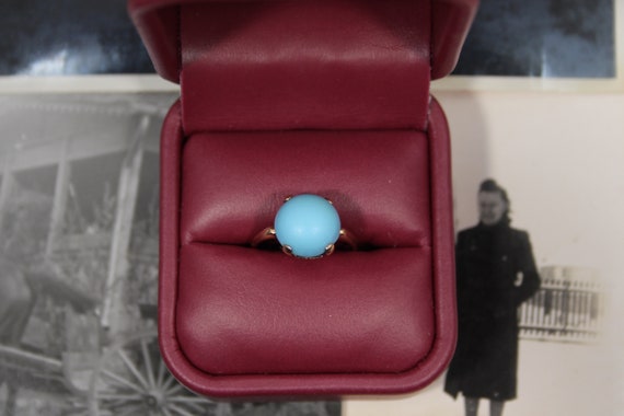 Vintage 10k Yellow Gold Blue Stone Statement Ring,