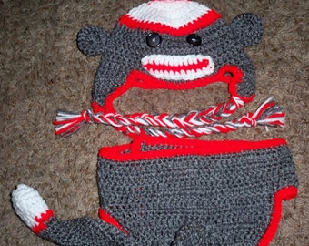 crochet sock monkey hat and diaper cover pattern only!