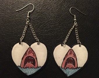 JAWS Earrings ~ Horror ~ Deadly Dinks ~ Shrink Plastic ~ Sharks ~ Spielberg ~ Movie ~ Magic ~ Lifeless Eyes~ Black Eyes ~ Like A Dolls Eyes