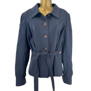 Y2K John Meyer 14 Jacket Military Navy Blue Button Front Belted Peplum Womens
