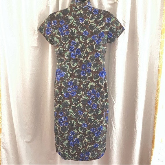 Vintage Cheongsam - 60s Handmade Blue and Brown F… - image 5