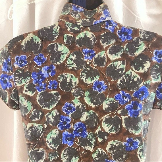 Vintage Cheongsam - 60s Handmade Blue and Brown F… - image 3