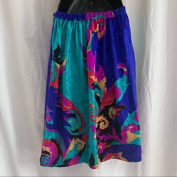 Vintage Silk Damask Jewel Tone Skirt - 80s 100% S… - image 4