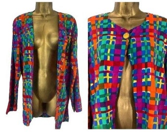 Vintage Rainbow Blazer Basketweave Print Sz L 42Bust Pride