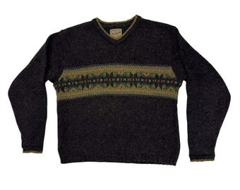 Suéter de mezcla de lana Woolrich Y2K M Oversize Fair Isle con cuello en V para esquí nórdico de EE. UU.