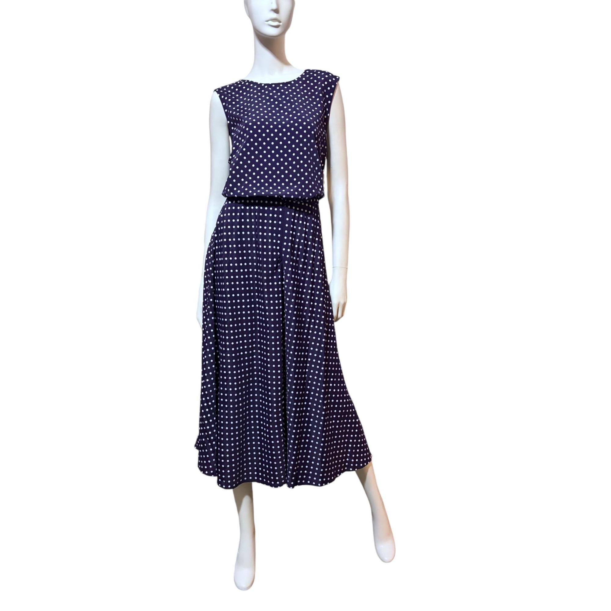 blue and purple polka dot dress Mrs Maisel Dress Navy White Polka Dot Print Cotton Voile L