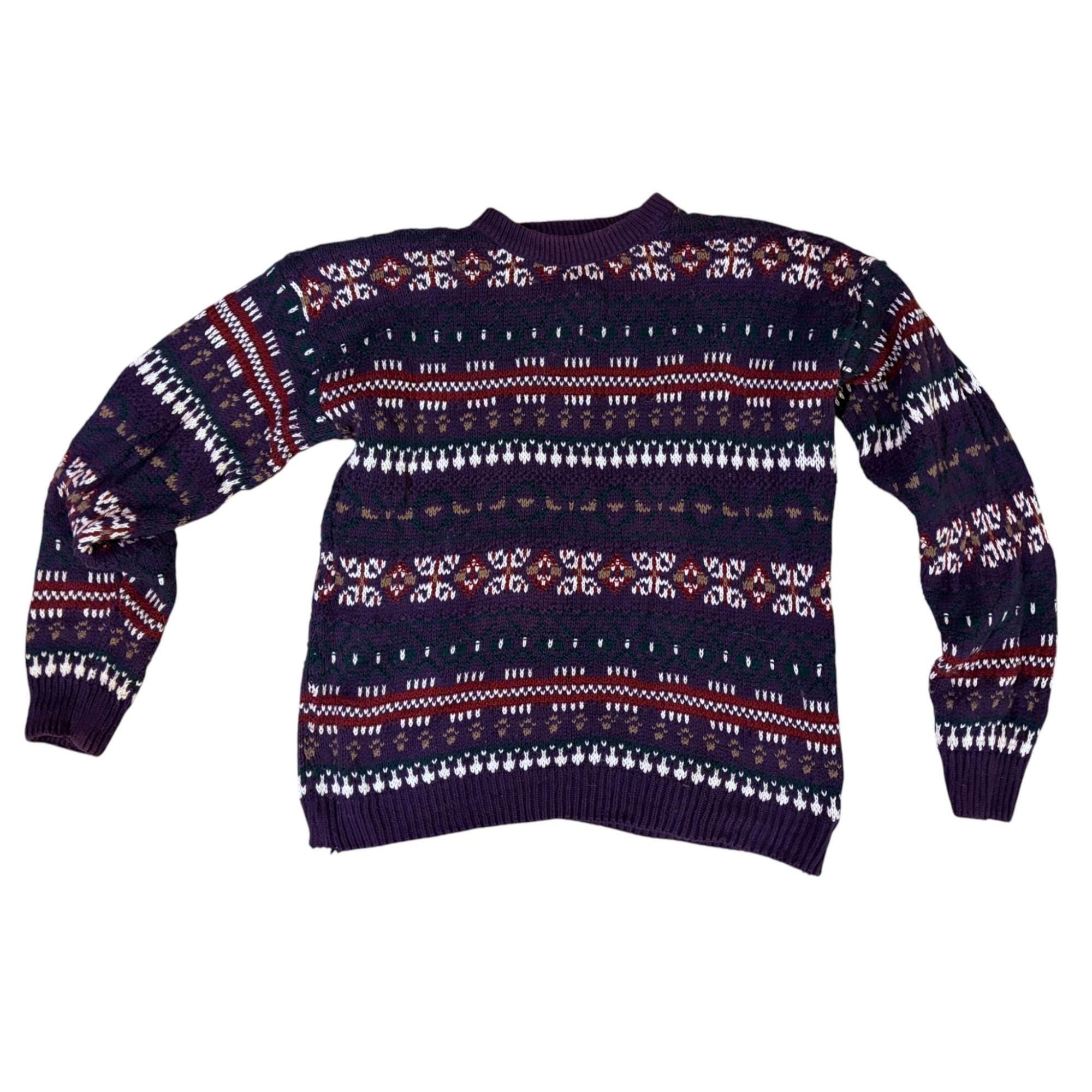 Vintage Eddie Bauer Fair Isle Sweater L Chunky Knit Cozy 100