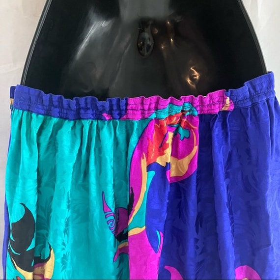 Vintage Silk Damask Jewel Tone Skirt - 80s 100% S… - image 3