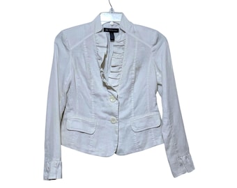 Vintage Off White Linen Ruffled Blazer S Classic Poet Siren 100% Linen