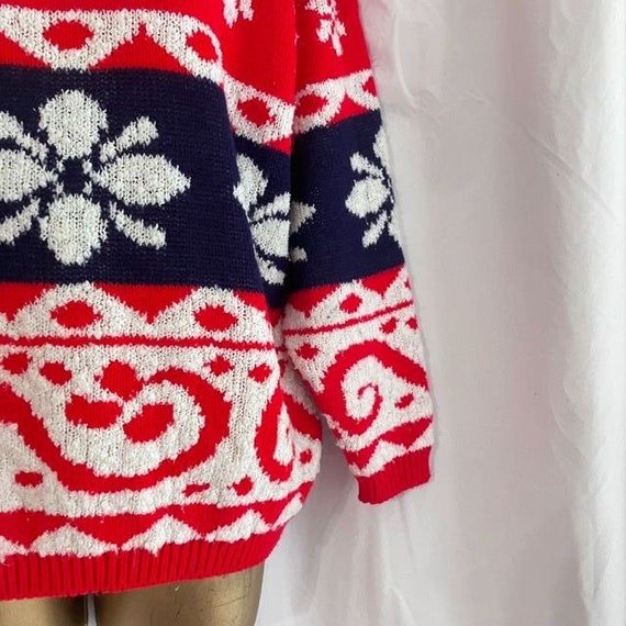 Vtg Oversize Snowflake Knit Sweater Bicentennial … - image 3