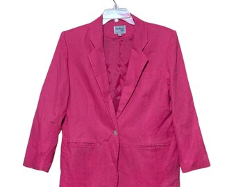 Blazer vintage de mezcla de lino, talla XL, bolsillos, cierre sencillo, estilo minimalista y desenfadado para la oficina.