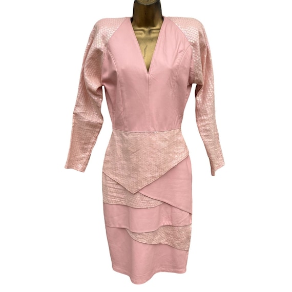 chinese dress ladies Faux Leather Belted Dress with Puff Sleeves White / M