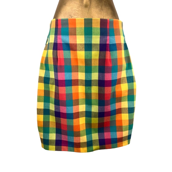 Vintage Y2K Rainbow Checkered Pencil Skirt by Cap… - image 1