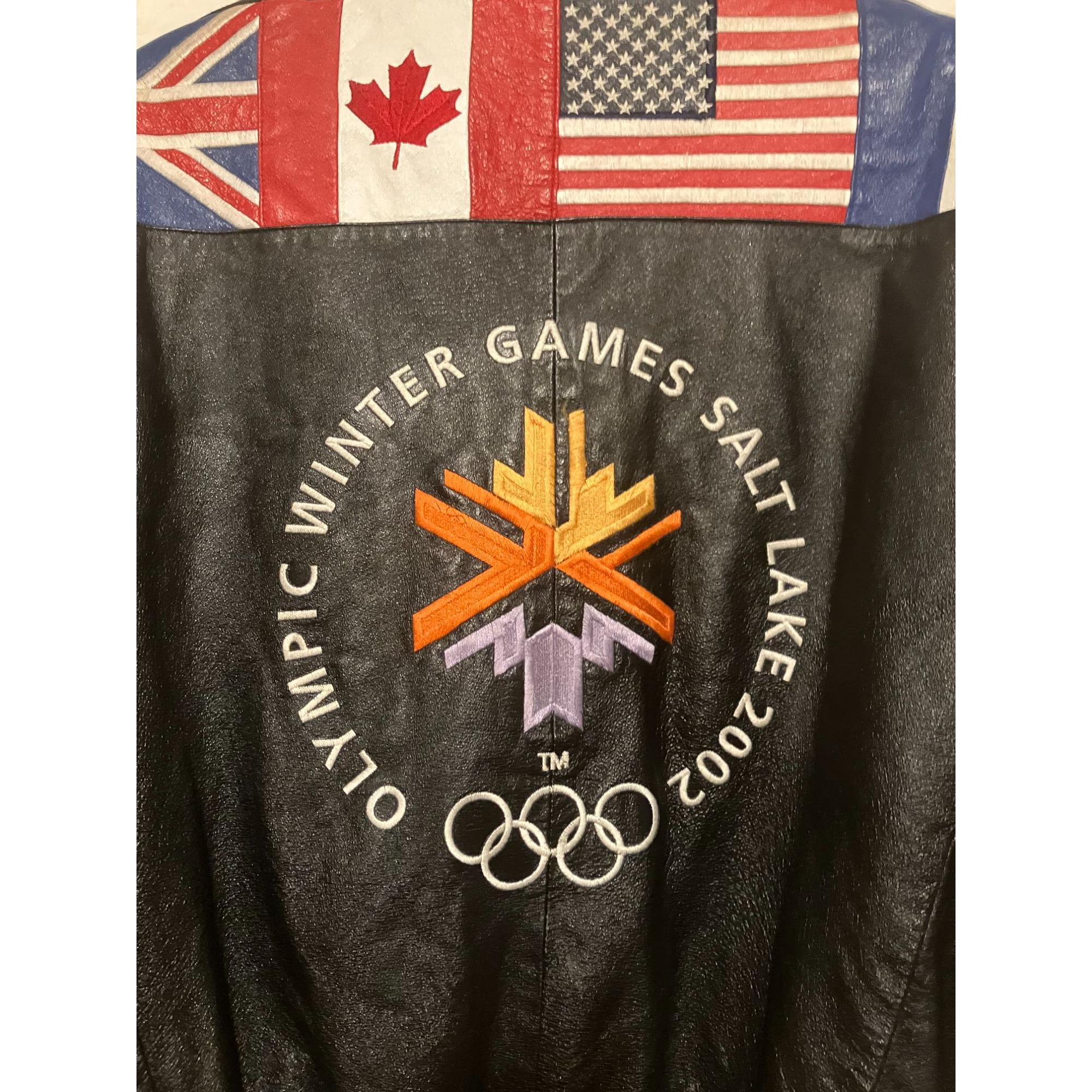 Vintage 2002 Salt Lake Olympics Leather Bomber Jacket L OLM