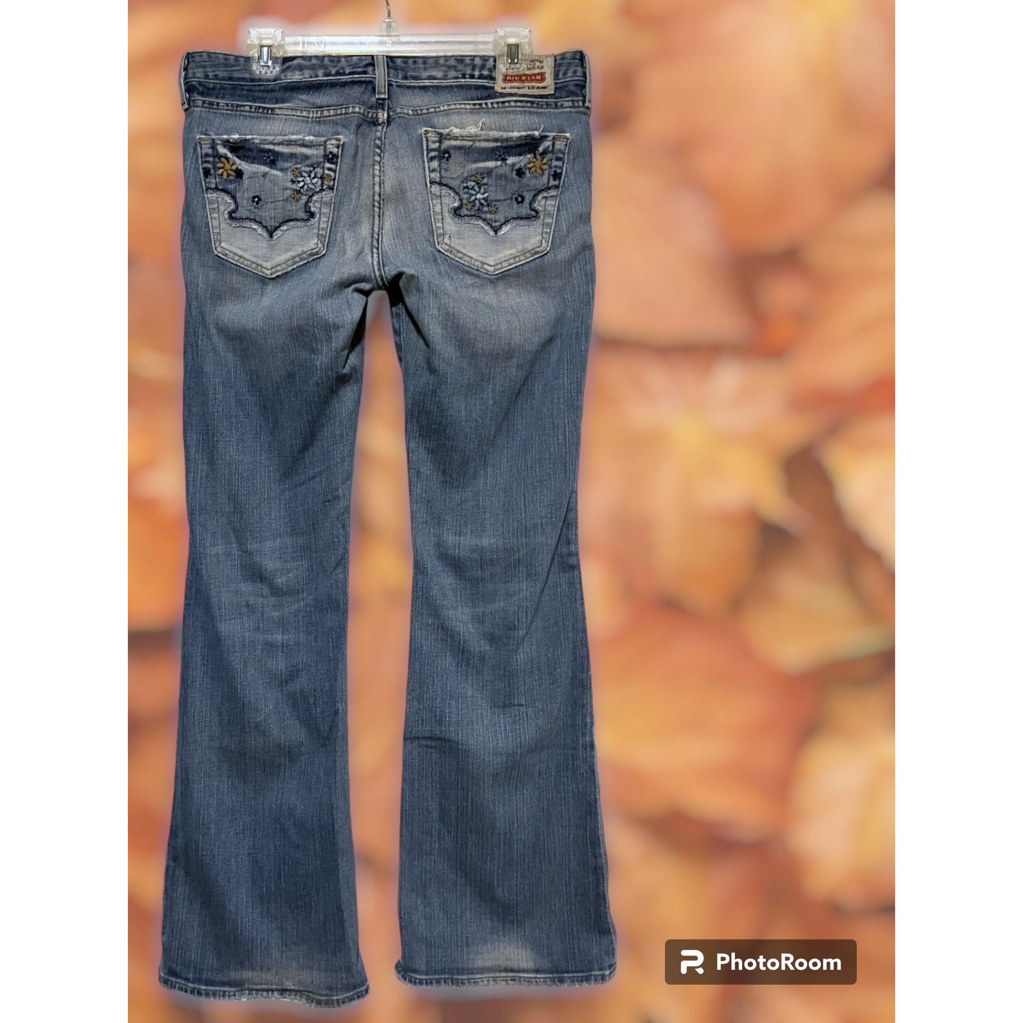Y2K Ultra Low Rise Boot Cut Jeans 32L 34 X 32 Fairy Whimsigoth 