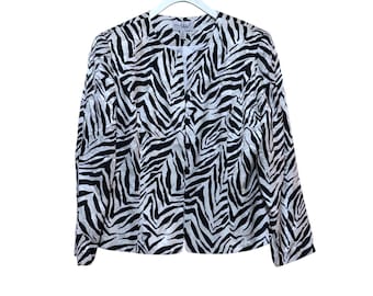 Vintage Adrianna Papell Zebra Print Silk Jacket 12 Animal Print 100% Silk