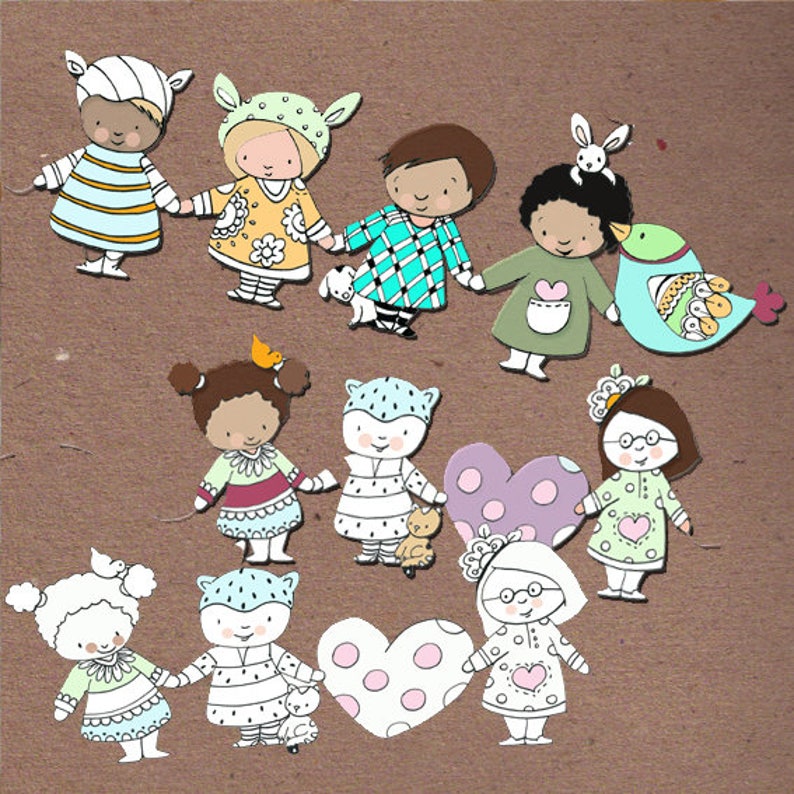 Printable paper doll chain diy paper doll kit color and | Etsy