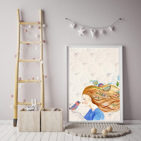 Boho Girl Wall Art Teen Girl Bedroom Positive Thinking Nursery Boho Print Girl And Bird Art Print Boho Poster Dreamer Girl