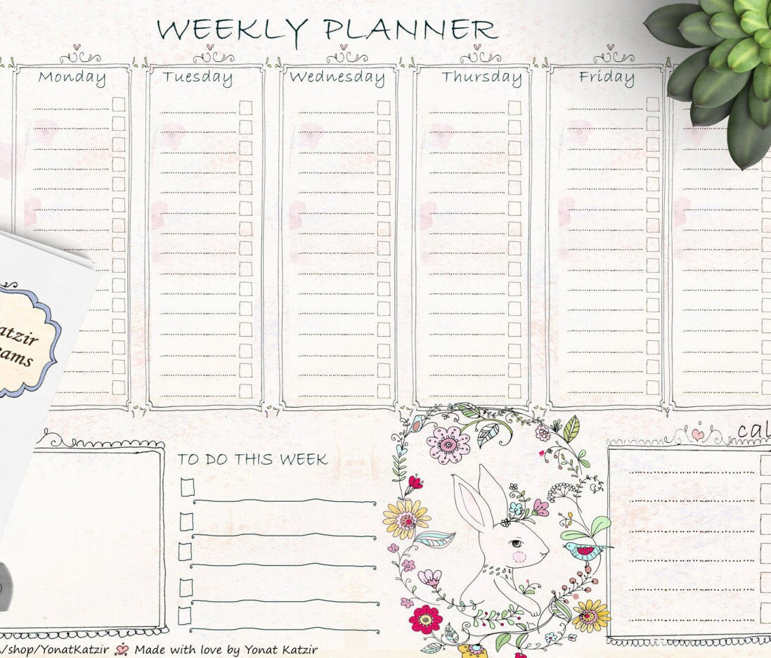 Big vintage style weekly planner Printable daily Etsy