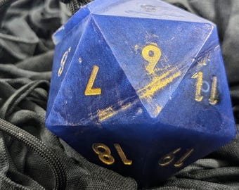 D20 Soap on a Rope Blue and Gold with Polyhedral Dice Set, Loot Soap, Tabletop RPG Gifts