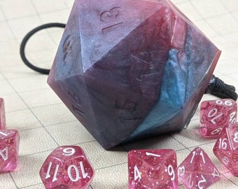 Cotton Candy Blue and Pink D20 Honey Soap on a Rope with Polyhedral Dice