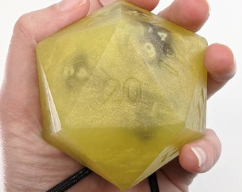 Yellow D20 Soap on a Rope with Polyhedral Dice Set