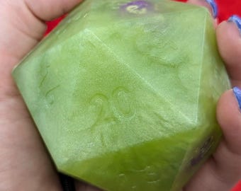 D20 Soap on a Rope Green Apple with Polyhedral Dice Set, Loot Soap, Tabletop RPG Gifts