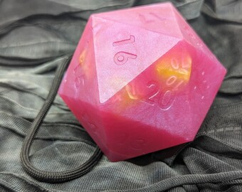 D20 Soap on a Rope Raspberry with Polyhedral Dice Set, Loot Soap, Tabletop RPG Gifts