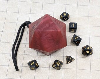 Deep Red D20 Soap on a Rope with Polyhedral Dice Set