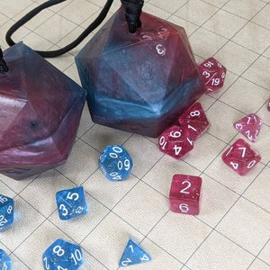 Cotton Candy Blue and Pink D20 Honey Soap on a Rope with Polyhedral Dice