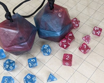 Cotton Candy Blue and Pink D20 Honey Soap on a Rope with Polyhedral Dice