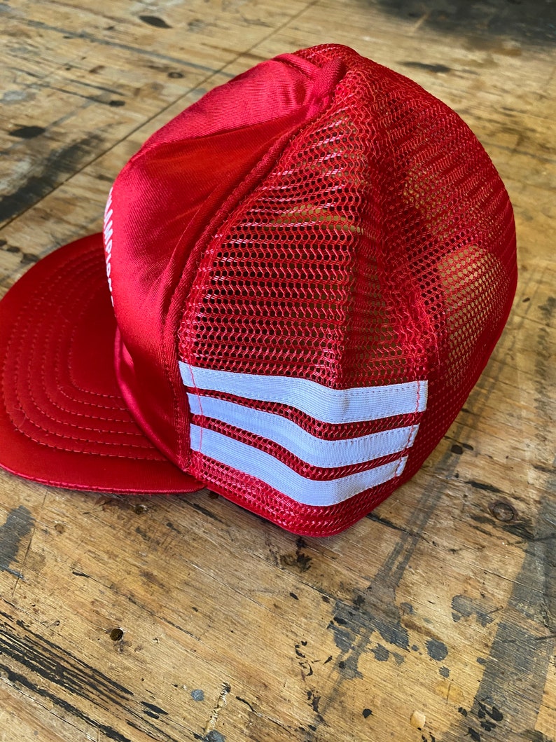 Vintage Reno Nevada National Championship Air Races Red Satin Trucker Hat Used USA Made 1986