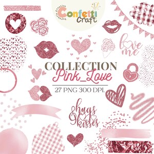 Kommerzielle Nutzung OK Clipart-Kollektion Pink_Love, Herzen-Clipart, Rosen-Clipart, Print-on-Demand-genehmigte Grafiken.