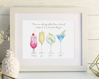 Gin Cocktail Group Print, Personalised Gin Print, Custom Print, Keepsake Gift, Birthday Gift,  Friendship Group.