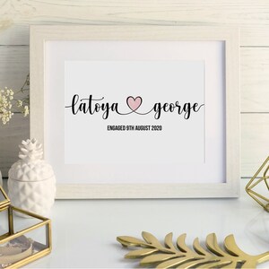 Couple print, Personalised Engagement Gift, Wedding Gift, New Home, Joined names with heart