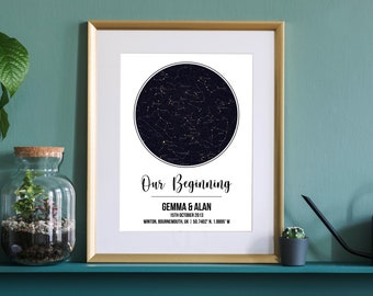 Custom Star Map Print, Personalised Constellation Map. Night Sky Map, Celestial, Astronomy, Anniversary Gift, Wedding gift, Engagement gift.