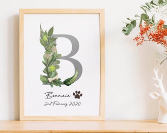 Fur baby Initial print, Initial with puppys or dogs details, Present for new Dog parents.