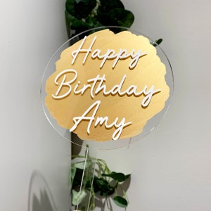 Personalised Acrylic Cake Topper, Hand painted clear topper, Any Occasion, Birthday, Anniversary, Wedding, Baby Shower, image 3