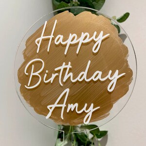 Personalised Acrylic Cake Topper, Hand painted clear topper, Any Occasion, Birthday, Anniversary, Wedding, Baby Shower, image 4