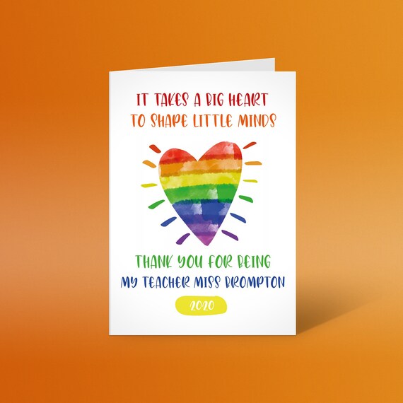Personalised Big Heart Teacher Thank You Card