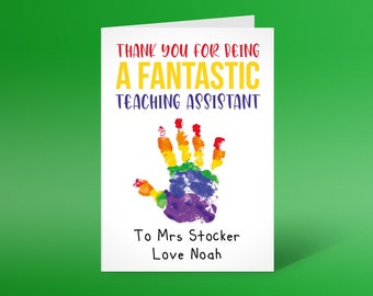 Thank you for being a fantastic teaching assistant, Teacher thank you card, Greeting card,Personalised with teacher & childs name,lockdown.