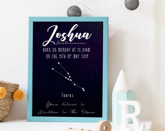 Star Constellation Baby Print - Personalised Star Sign Print, Newborn Gift, Personalized Nursery Decor.