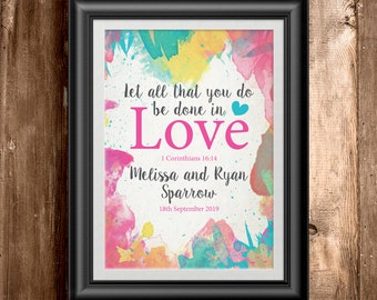 1 Corinthians 16:14 let all that you do be done in love bible verse print, Wedding Print, Personalised, Personalized, Custom, Marriage, Love